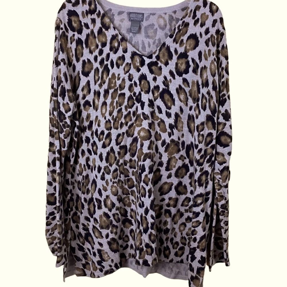 ADDICTIONS by Chico’s Animal Print V Neck Sweater Size Large 3
